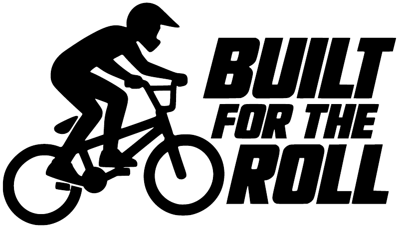 Black BMX cyclist silhouette with "BUILT FOR THE ROLL" vinyl decal