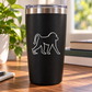 Black tumbler with mirrored baboon outline, silver lid