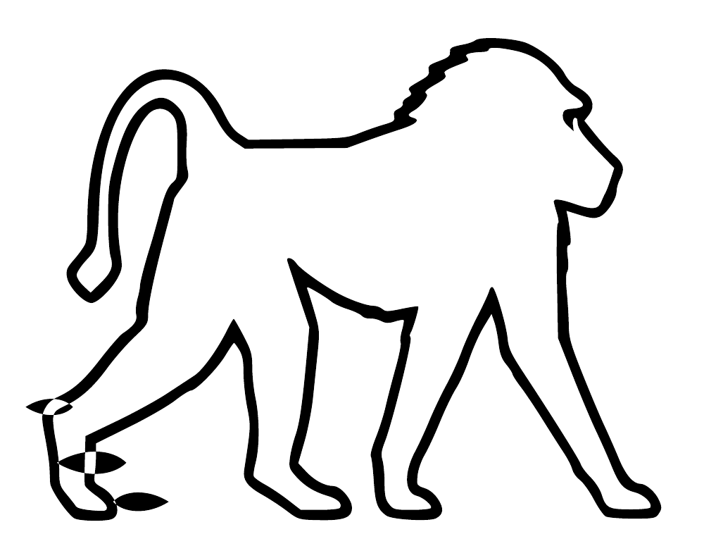 Mirrored walking baboon outline illustration