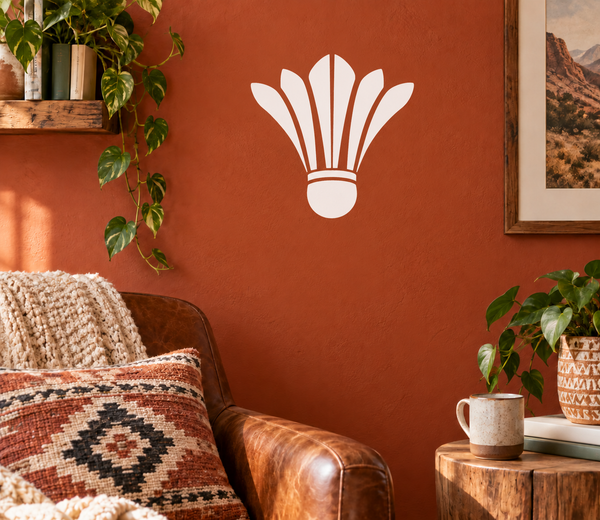 Shuttlecock feather fan vinyl wall decal, white shuttle silhouette on wall