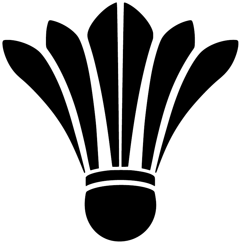 Shuttlecock feather fan vinyl wall decal, black silhouette with white striped feathers