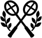 Black badminton racket and laurel vinyl decal pair with crossed rackets and leaf outlines