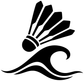 Black shuttlecock and wave graphic vinyl decal, bold silhouette on white background