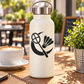 Vinyl badminton crescent emblem decal on white bottle; black racket and shuttle graphic
