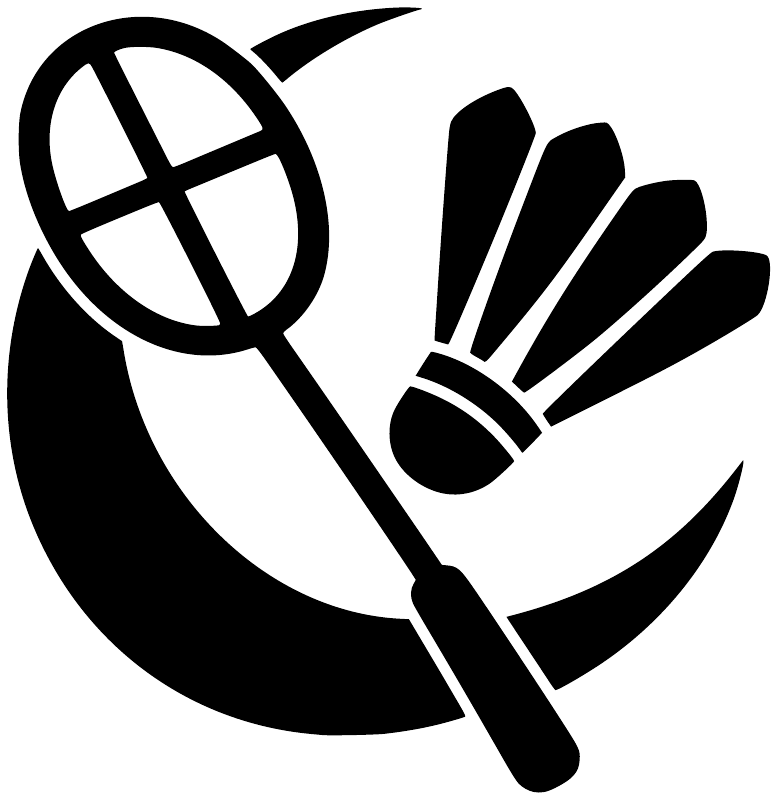 Black badminton crescent emblem vinyl decal with racket and shuttle icon