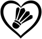 Heart vinyl decal close-up with black badminton racket and shuttle graphic