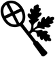 Badminton racket with oak leaf sprig vinyl decal silhouette, black on white
