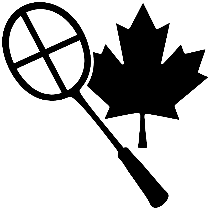 Badminton racket and maple leaf vinyl decal, black and white close-up