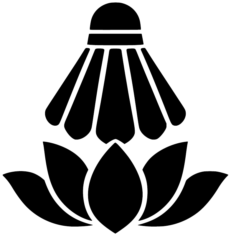 Lotus and shuttlecock emblem vinyl decal, black and white design