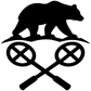 Badminton bear vinyl decal, bear silhouette with crossed badminton rackets