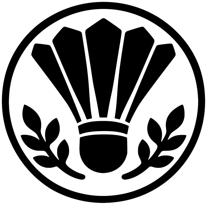 Round vinyl decal logo with black shuttle icon, laurel wreath, and thick border