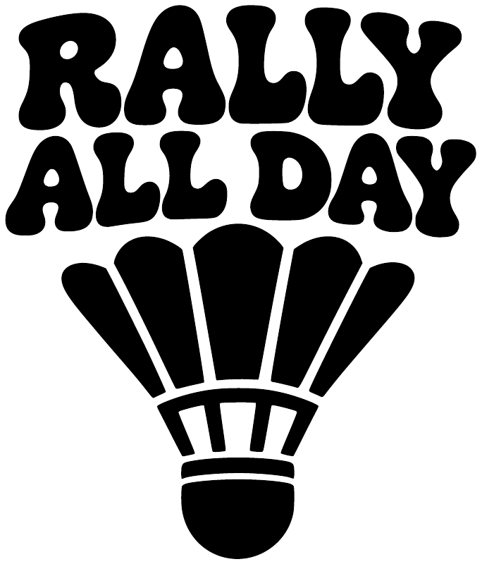 Rally All Day vinyl decal, large black lettering with hot air balloon graphic