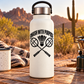 Vinyl decal on a bottle: “SMASH WITH PURPOSE” with two crossed badminton rackets