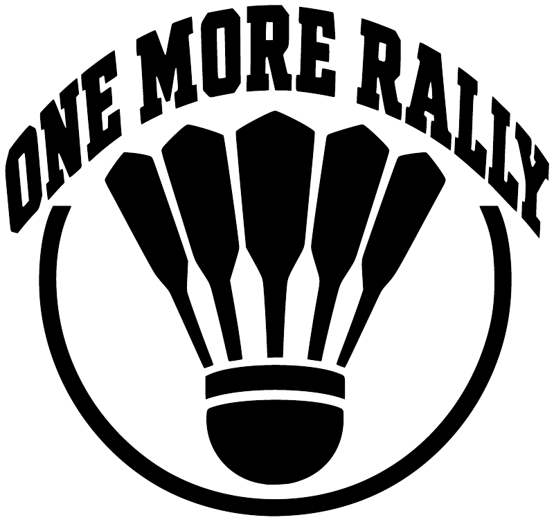 Close-up black "ONE MORE RALLY" shuttlecock vinyl decal on white background