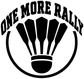 Close-up black "ONE MORE RALLY" shuttlecock vinyl decal on white background