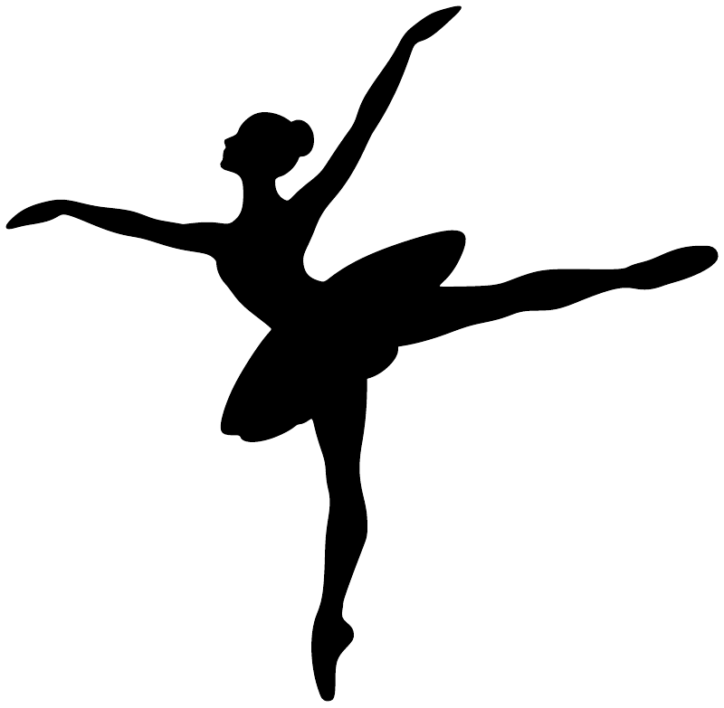 Black ballet dancer arabesque vinyl decal silhouette, sweeping pose