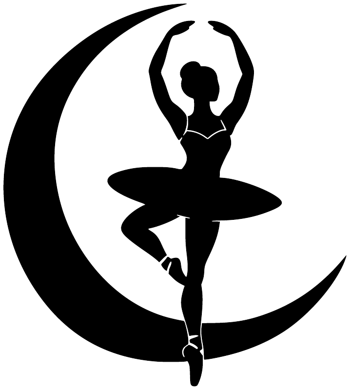 Ballet crescent balance vinyl decal: black dancer silhouette on crescent logo