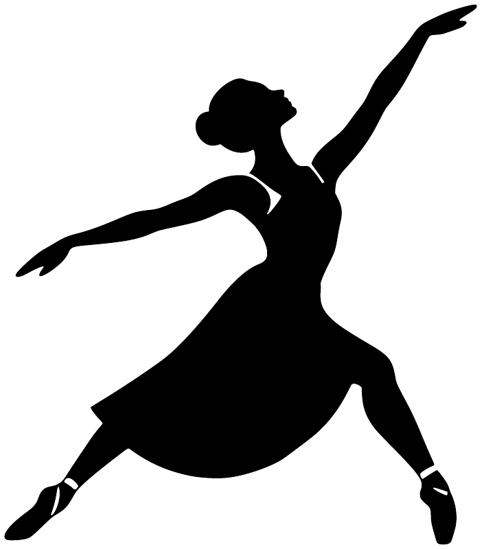 Ballet reaching leap vinyl decal with a black dancer silhouette, isolated on white