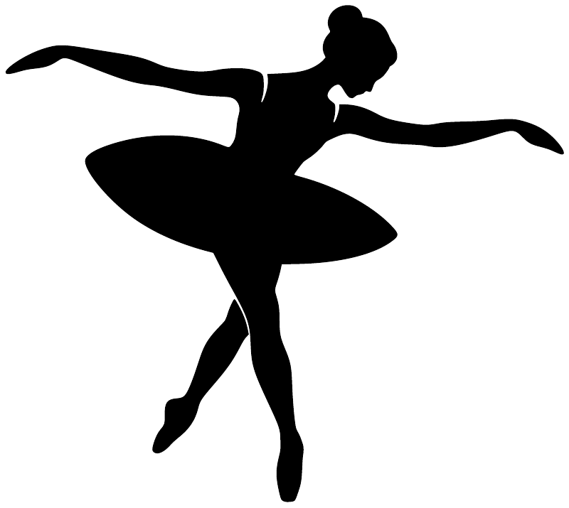 Ballet dancer vinyl decal silhouette, black dancer pose with bow on white
