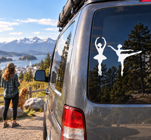 Pair of ballet dancer vinyl decals, white silhouettes for car window or body
