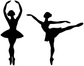 Pair ballet dancer vinyl decals, black silhouettes of two dancers with arms raised