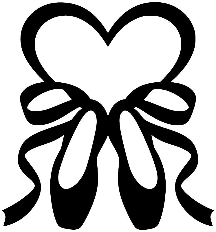 Black heart with ballet shoes vinyl decal, close-up