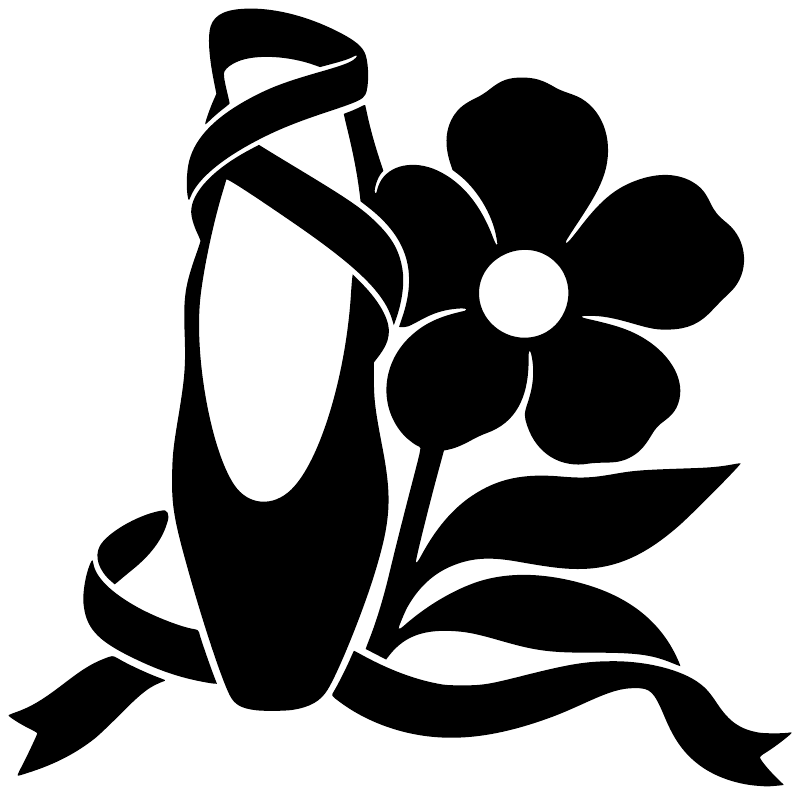 Pointe shoe and flower vinyl decal, black-and-white silhouette