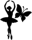 Black ballet dancer and butterfly vinyl decal silhouette, centered