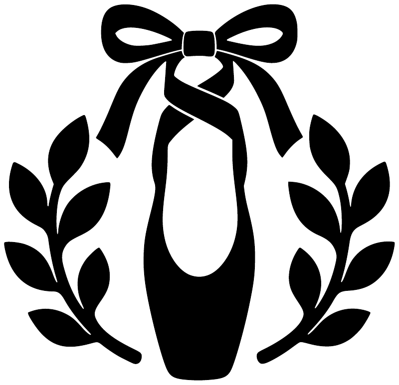 Black-and-white ballet slipper vinyl decal with bow and laurel leaves