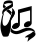 Black and white music crest vinyl decal close-up, treble note with ribbon bow