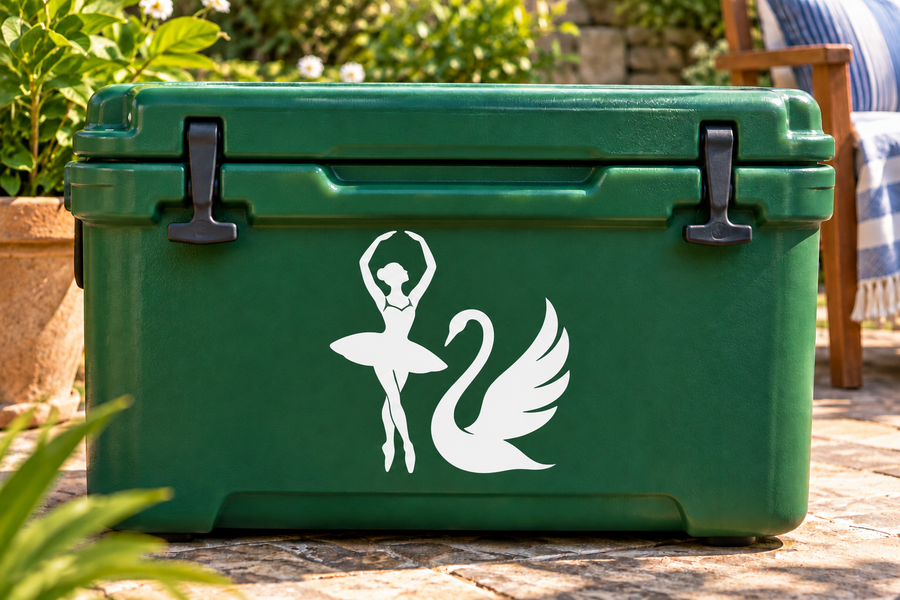 Ballet swan emblem vinyl decal: white ballerina and swan emblem