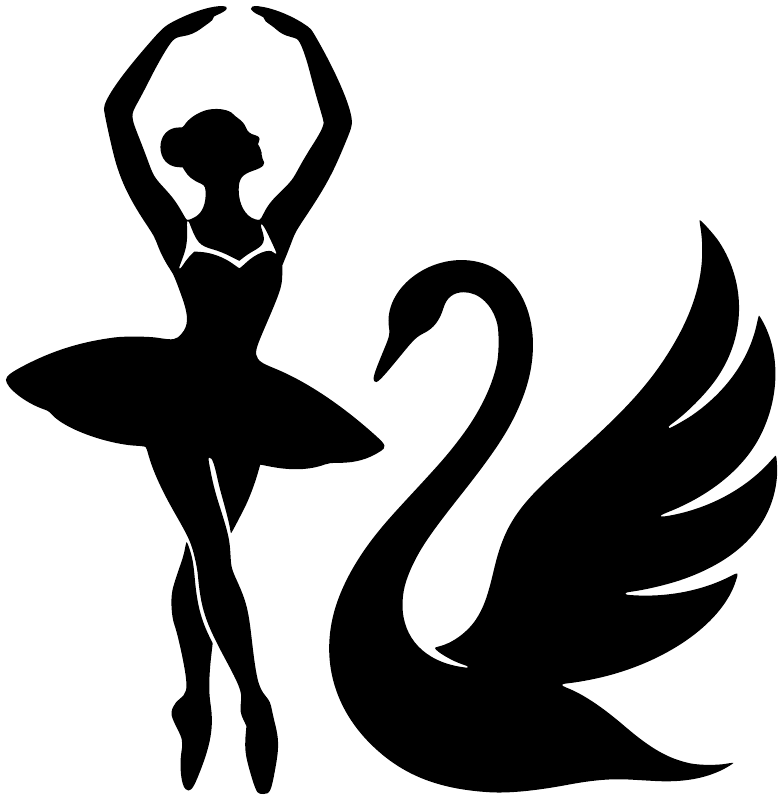 Ballet swan emblem vinyl decal: black swan and ballerina silhouette