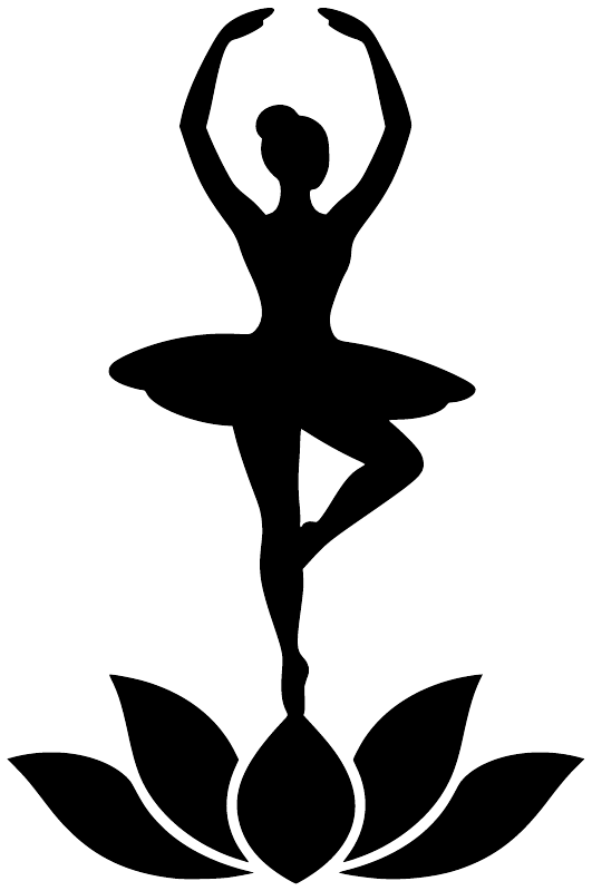 Black ballerina silhouette vinyl decal with lotus base, balance pose