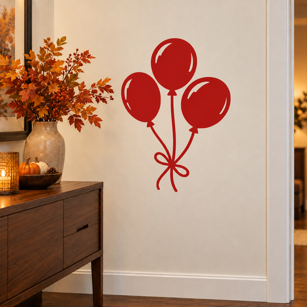 Three red balloon vinyl decal with tied ribbon bow, wall sticker for party decor
