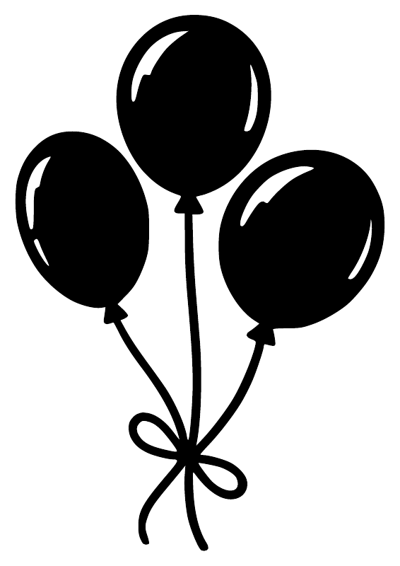 Three black balloon vinyl decal with tied ribbon bow, wall sticker for party decor