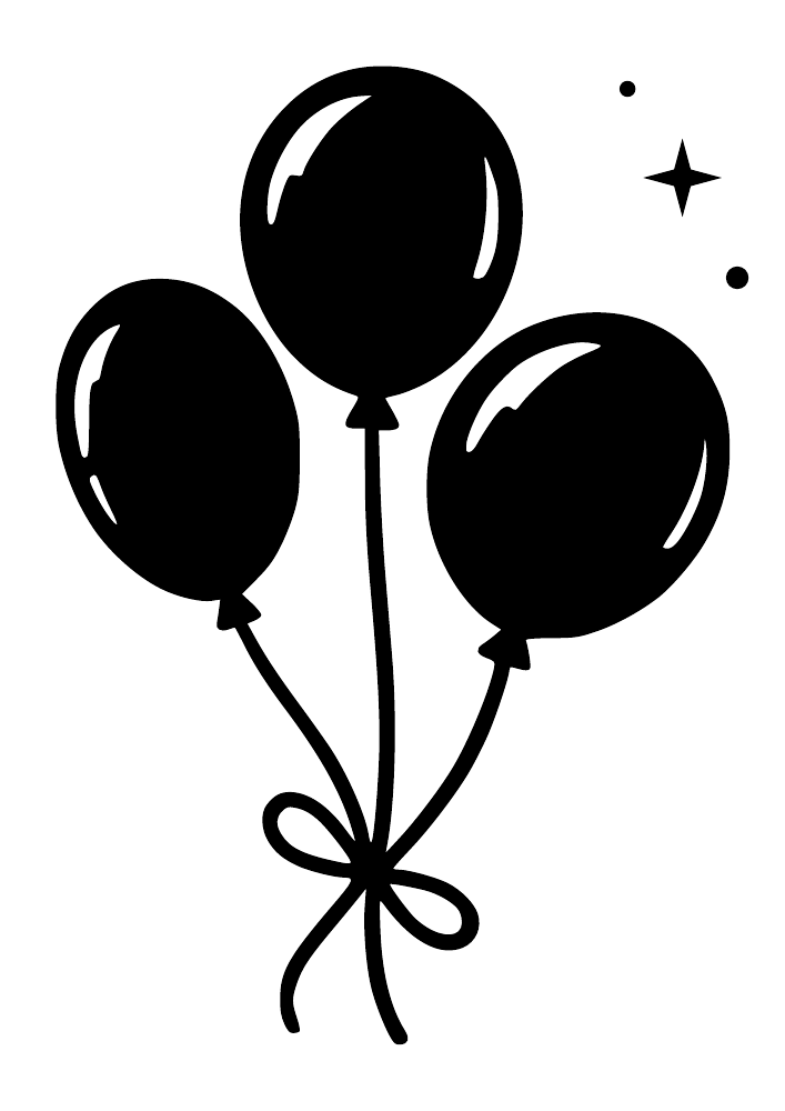 Set of three black balloons with tied ribbon bow