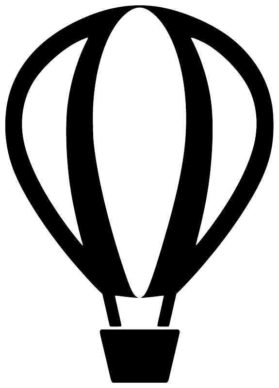 Hot air balloon vinyl decal close-up, black outline with white center and basket