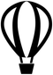 Hot air balloon vinyl decal close-up, black outline with white center and basket