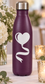 Heart balloon vinyl decal: white heart and ribbon swirl on purple bottle