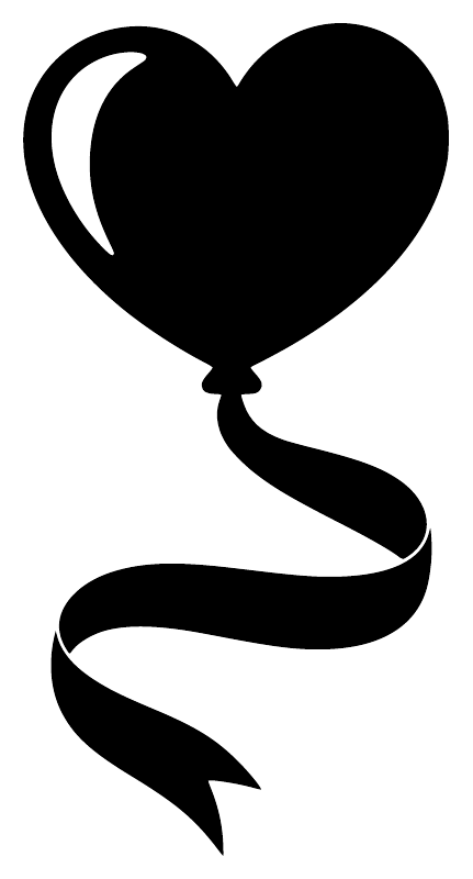 Heart balloon vinyl decal silhouette: black heart with ribbon swirl