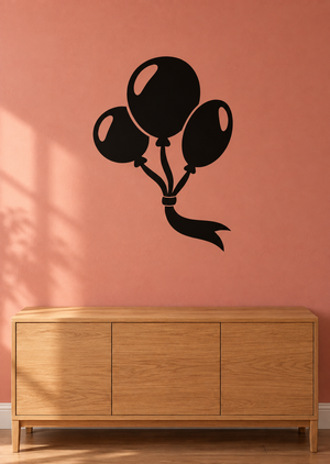 Black balloon trio vinyl wall decal with ribbon and tail