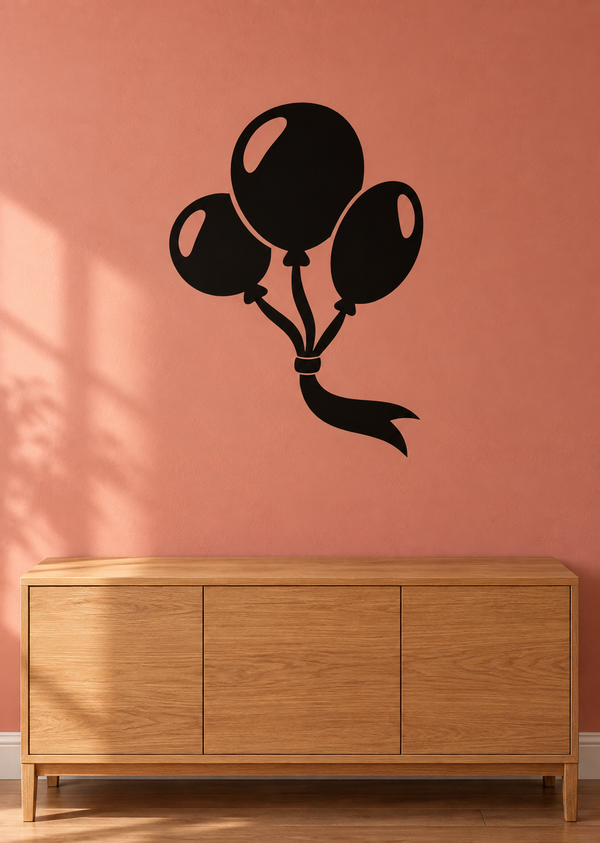 Black balloon trio vinyl wall decal with ribbon and tail
