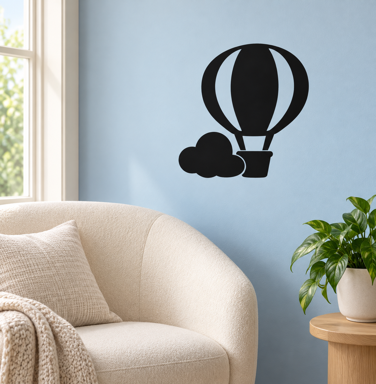 Cloud Nine Explorer hot air balloon vinyl decal with black balloon and cloud