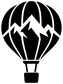 Black hot air balloon vinyl decal with white stripe accents and basket