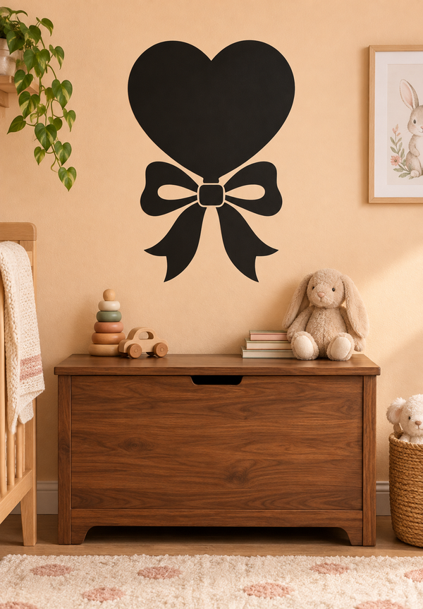 Black heart vinyl decal with matching bow and ribbon tails