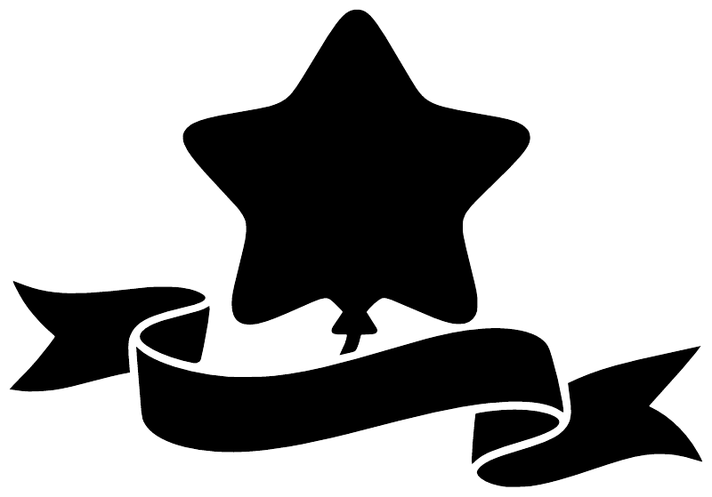 Black star balloon vinyl decal with curled ribbon and small star accents