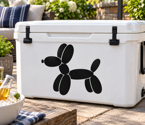 Black balloon dog vinyl decal with four rounded balloon shapes and curled lines