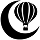 Hot-air balloon and crescent moon vinyl decal, bold black and white design