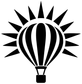 Black and white hot air balloon sunburst vinyl decal, striped balloon with flame basket