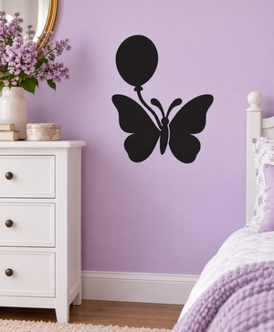 Balloon and butterfly vinyl wall decal with black balloon and butterfly silhouette